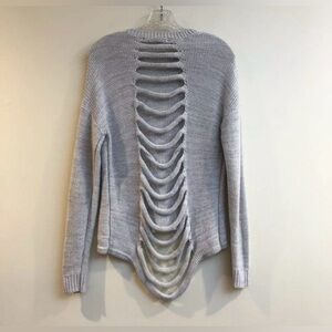 Rare Oversized Stitches & Stripes Knit Cutout Back Gray Crew Neck Sweater XS